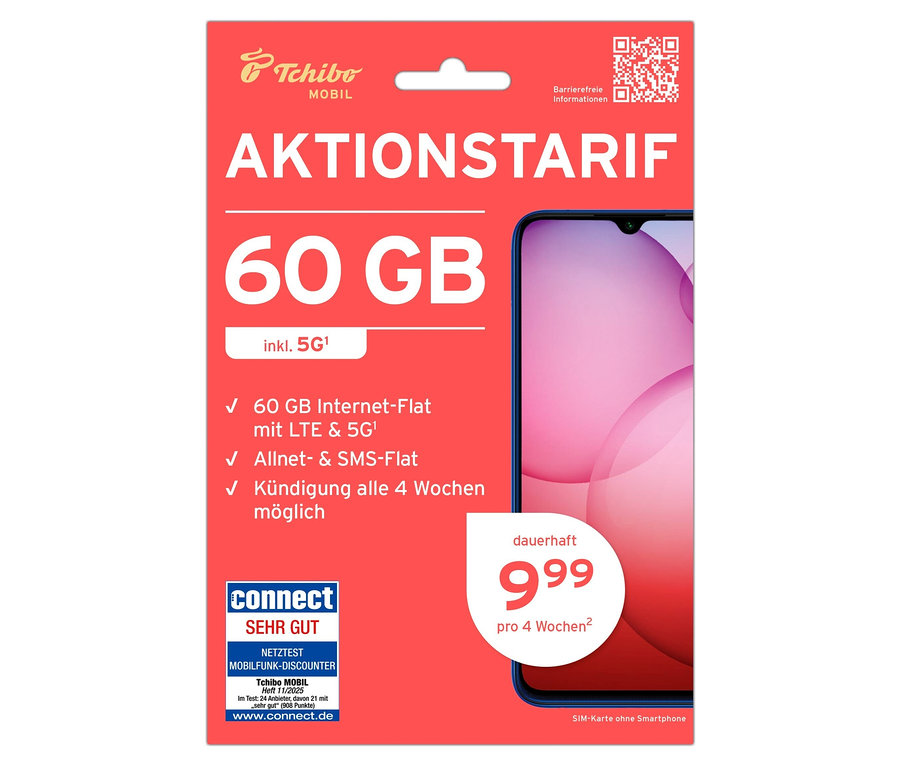 Aktionstarif mit 60 GB für 9,99 € pro 4 Wochen