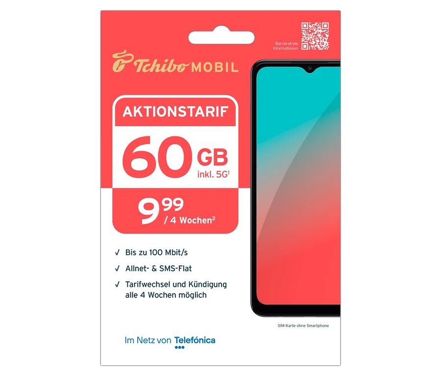 AKTIONSTARIF mit 60 GB für 9,99 € pro 4 Wochen