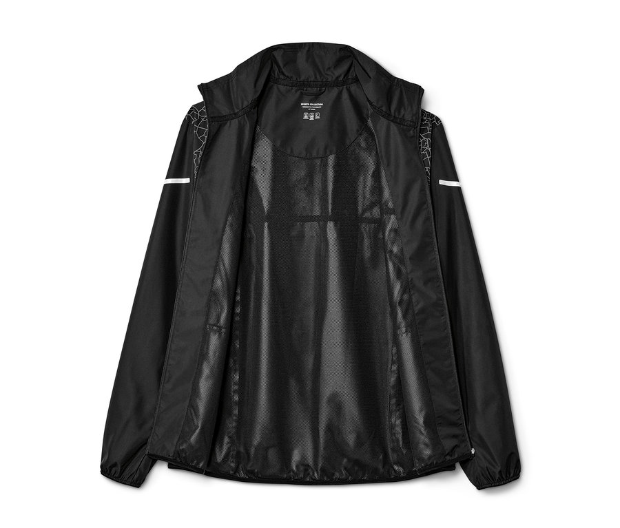 Offene, schwarze Windprotection-Laufjacke.