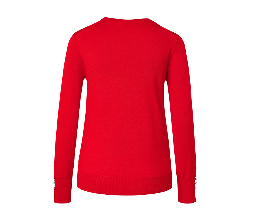 Roter Feinstrickpullover.