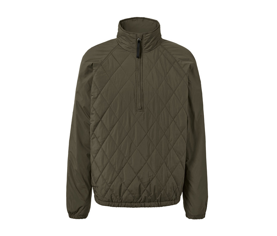 Eine grüne Windprotection-Jacke mit Rautensteppung und halbem Reißverschluss.