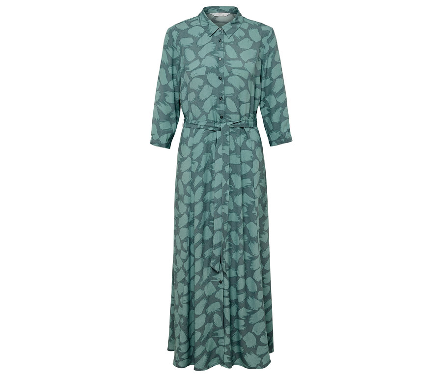 Grünes Maxikleid mit Dreiviertelärmeln und Aufdruck.