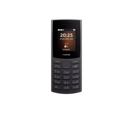 Vorderansicht eines Nokia 105 4G 2nd Edition Handys in Anthrazit.
