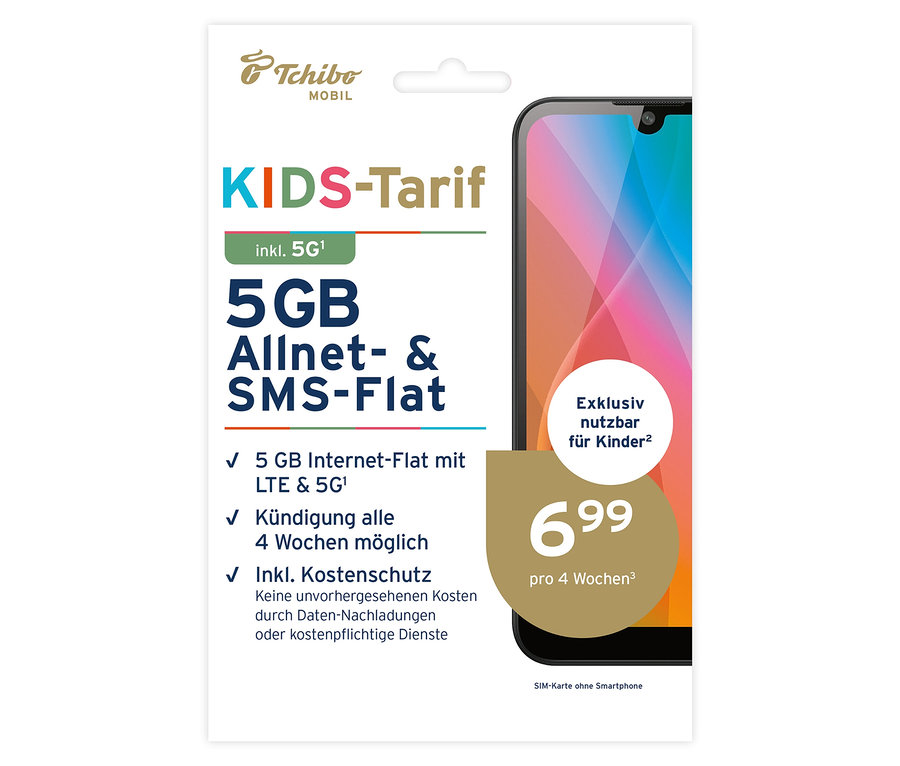 Kids-Tarif mit 5 GB für 6,99 € pro 4 Wochen