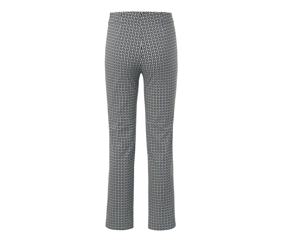 Marineblaue Stretchhose mit geometrischem Muster.