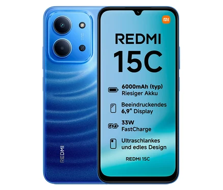 Xiaomi Redmi 15C 128 GB Moonlight Blue von beiden Seiten.