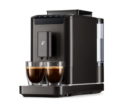 Schwarzer »Esperto2 Caffè« Kaffeevollautomat mit zwei Tassen Kaffee.