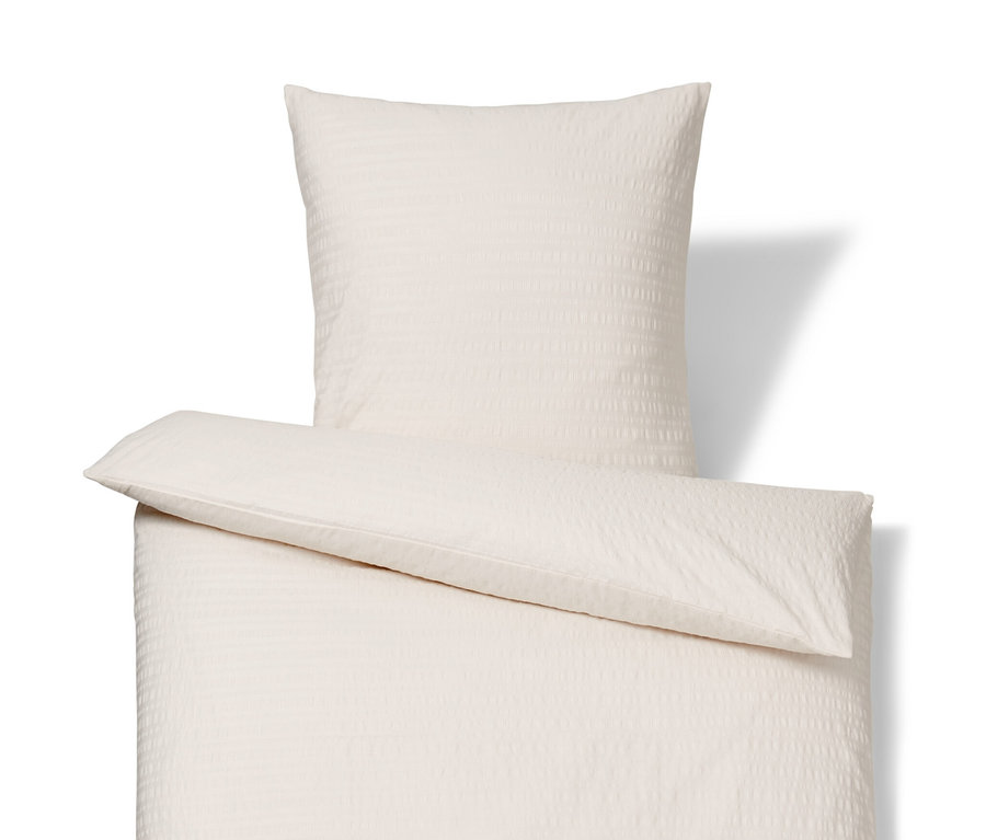 Offwhite Seersucker-Bettwäsche in Normalgröße und Übergröße.