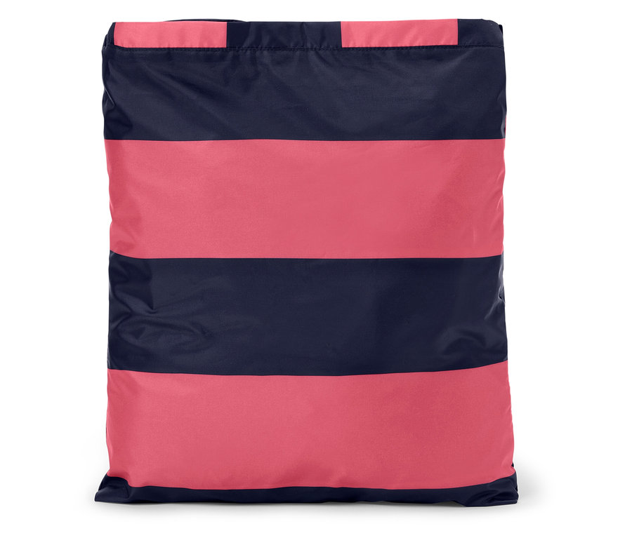 Gestreifter Sack in Rosa und Dunkelblau.