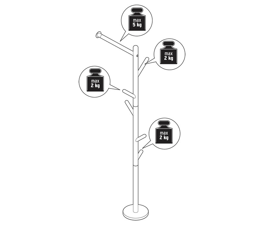 Illustration eines Kleiderständers zur Wandbefestigung mit Gewichtsangaben.
