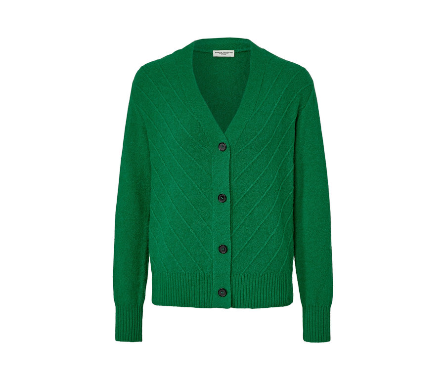 Grüner Cardigan mit Strickstruktur.