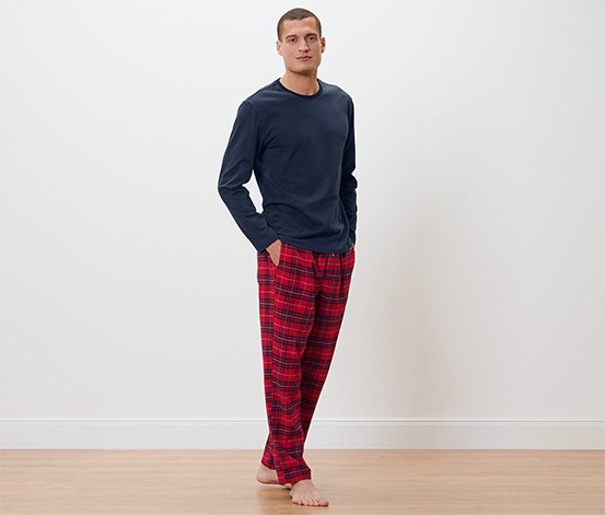 Herren-Pyjama mit Flanellhose, dunkelblau und bordeauxrot online bestellen  bei Tchibo 670077