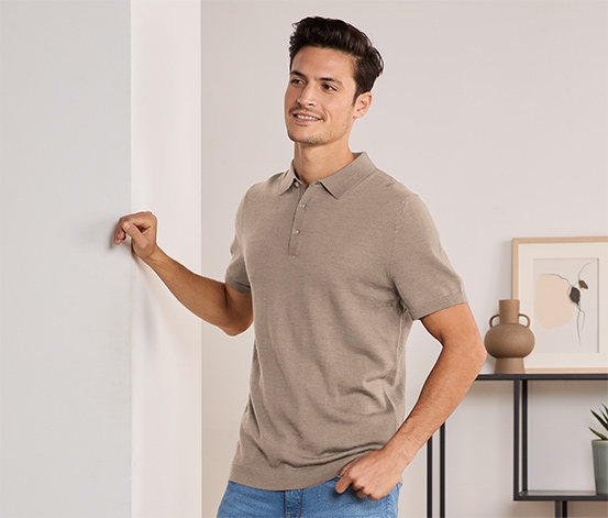 Merino-Poloshirt, beige meliert online bestellen bei Tchibo 629829