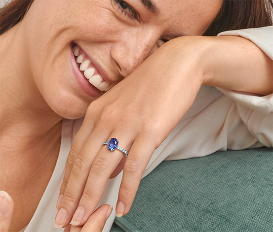 Ring, 925 Silber rhodiniert, mit blauem Kristall und Zirkonia online  bestellen bei Tchibo 651688