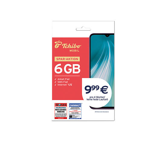Aktions-Tarif mit 3 GB + 3 GB für 9,99 € pro 4 Wochen online bestellen bei  Tchibo 521489