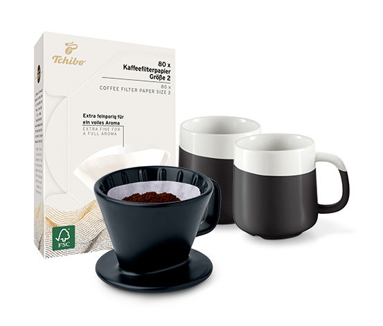 Set aus Handfilter, 2er Set Kaffeebecher und Kaffeefilterpapier Gr. 2  online bestellen bei Tchibo 527239
