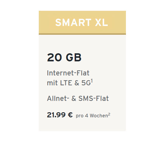 Smart XL mit 20 GB für 21,99€ pro 4 Wochen online bestellen bei Tchibo  531014