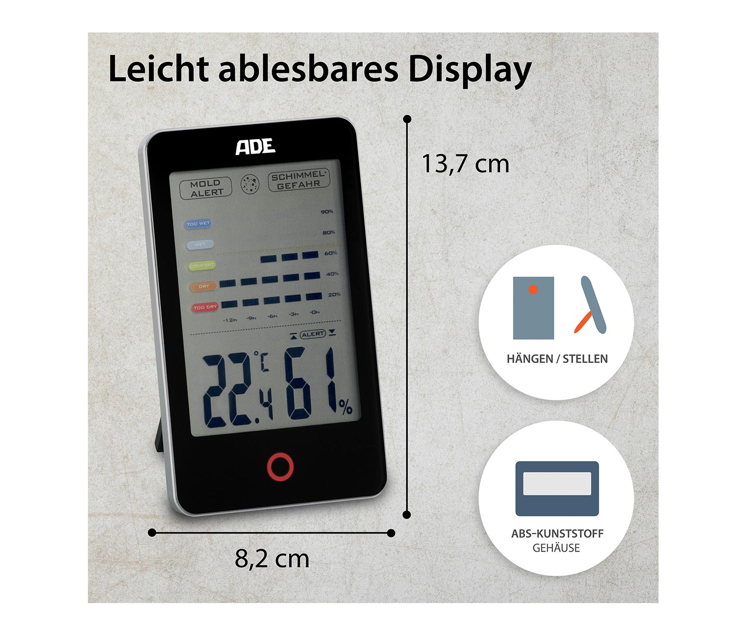 Digitales Hygrometer mit Schimmelalarm, schwarz online bestellen bei Tchibo  680537