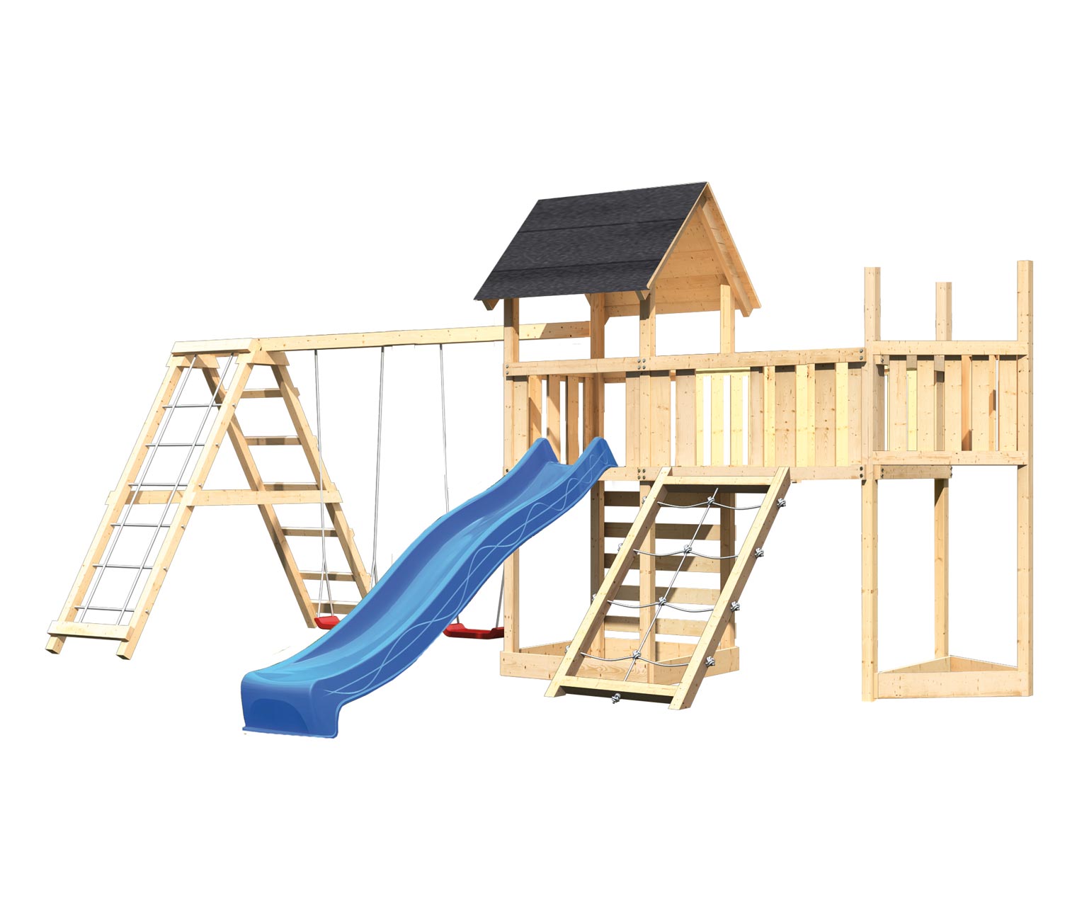 Karibu Kinderspielturm-Mega-Set »Lotti« mit Doppelschaukel, Rutsche,  Anbauplattform und Klettergerüst online bestellen bei Tchibo 668335
