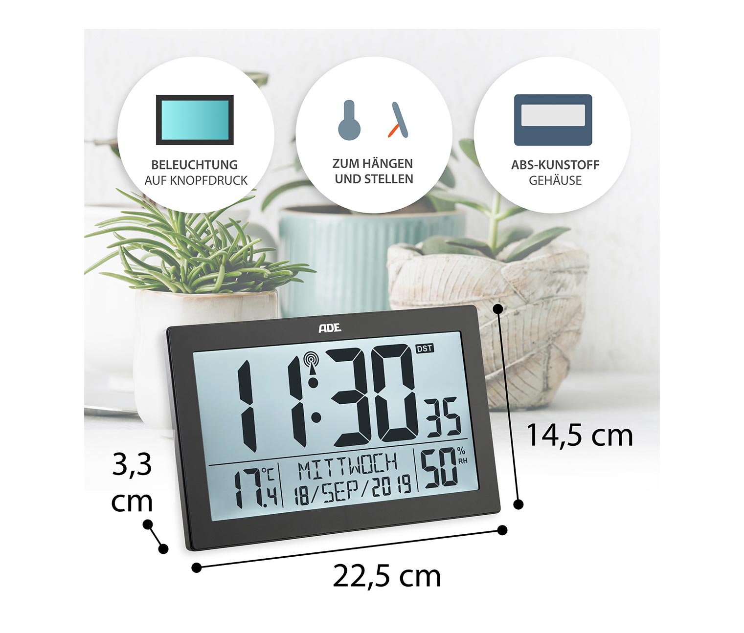 XL-Funkwanduhr mit Thermometer und Hygrometer online bestellen bei Tchibo  680538
