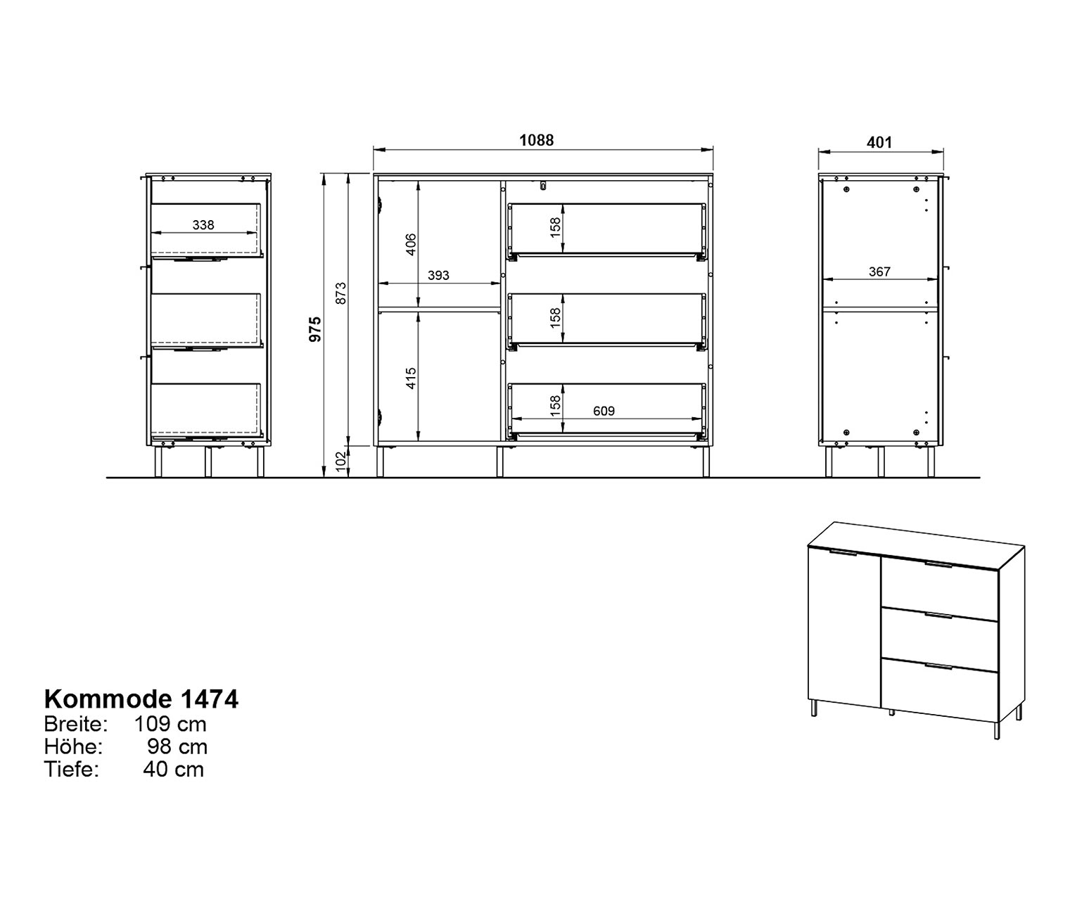 Kommode »CALIFORNIA« mit Schubladen und 1 Tür, graphit online bestellen bei  Tchibo 659012