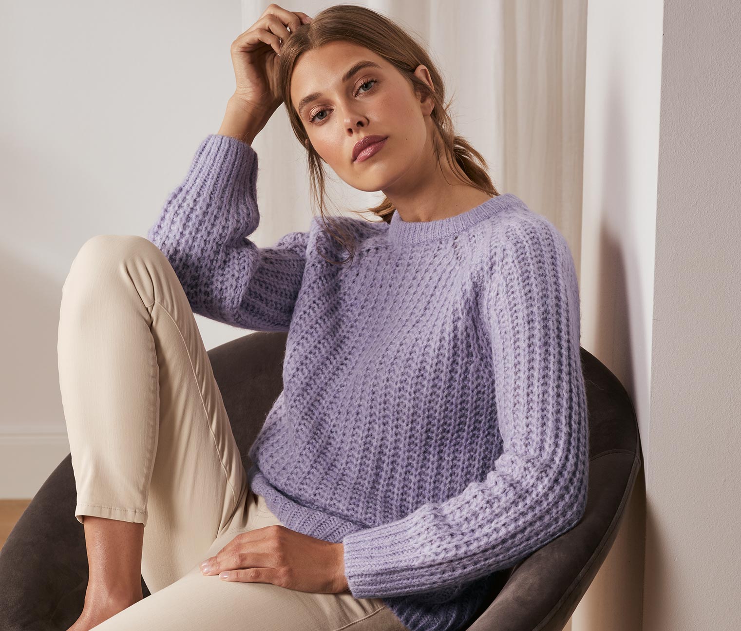 Grobstrick-Pullover mit Wolle, online bestellen 620946 meliert bei Tchibo fliederfarben
