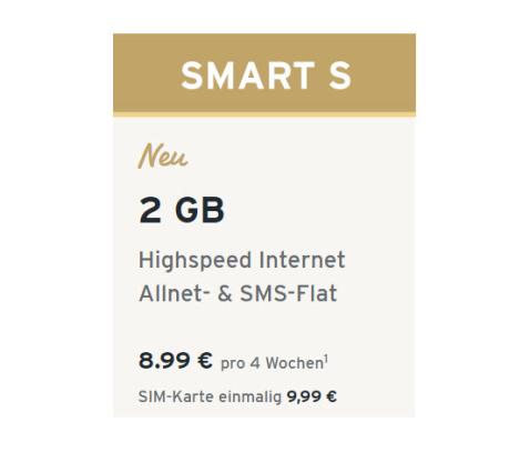 Smart S mit 2 GB für 8,99 € pro 4 Wochen online bestellen bei Tchibo 523782