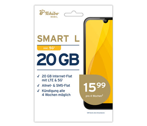 Tchibo Smart L mit 20 GB für 15,99 € pro 4 Wochen